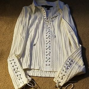 White lace up dress shirt